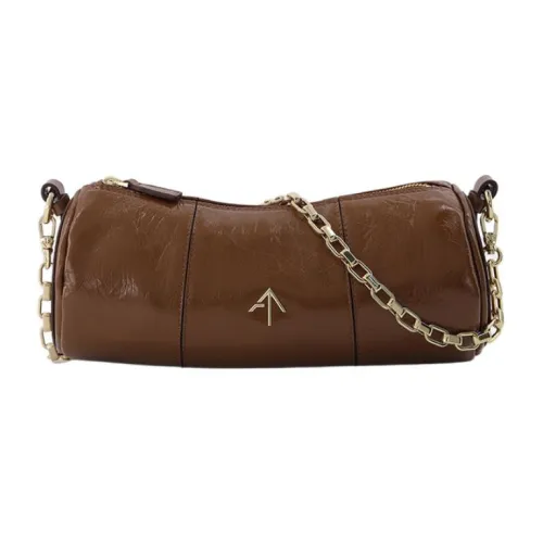 Manu Atelier Cylinder Lacquered Finish Cow Leather Cylinder Bag Handbag Shoulder Bag Crossbody Bag Women's Brown