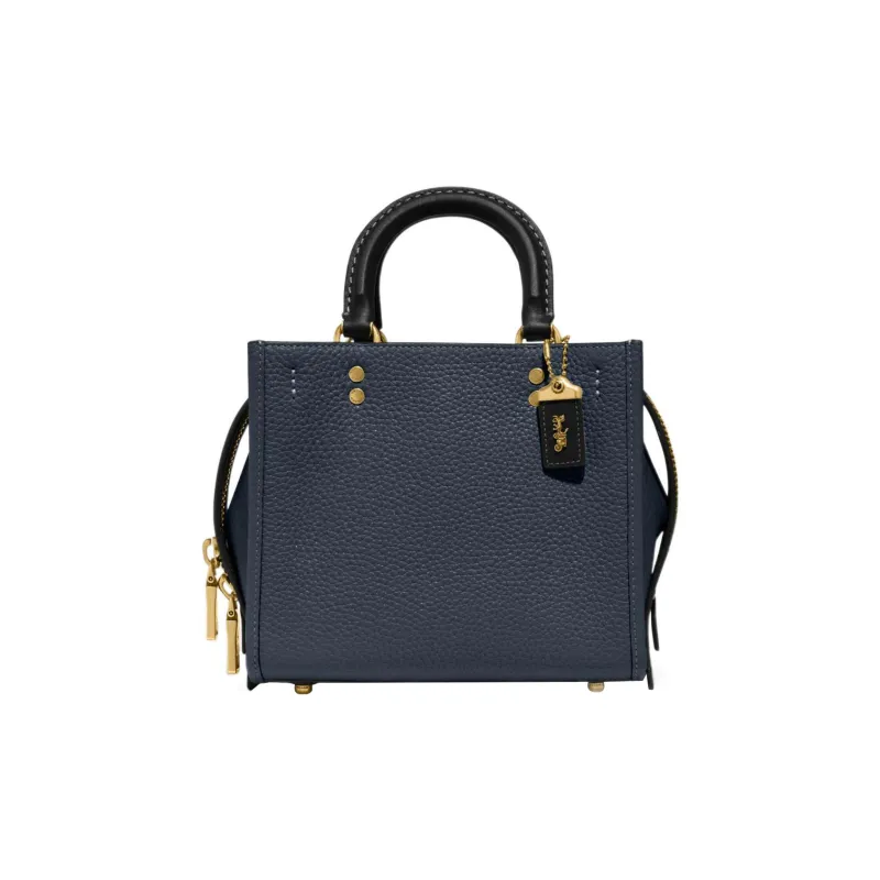 COACH Rogue Leather Handbag Shoulder Bag Crossbody Bag Small Size Women's Dark Denim Blue Color-0