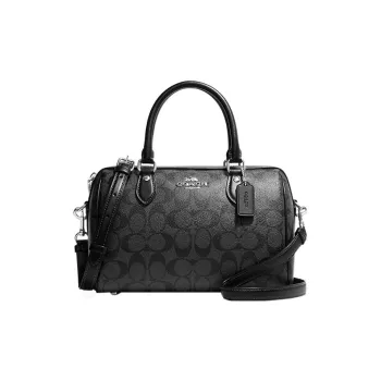 COACH Rowan Coated Canvas With Leather Briefcase Handbag Shoulder Bag Crossbody Bag Medium Size Women's Black