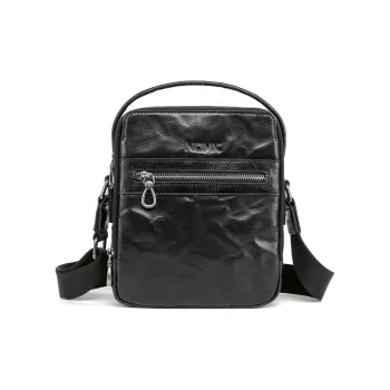 NOMK Vegetable Tanned Cow Leather Small Square Bag, Shoulder Bag, Crossbody Bag, Handbag Regular Unisex Black
