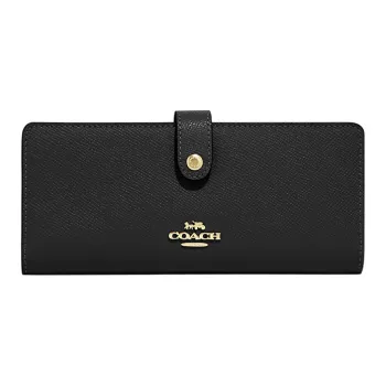 COACH Slim Wallet Cross-Stitch Leather Wallet Women's Black