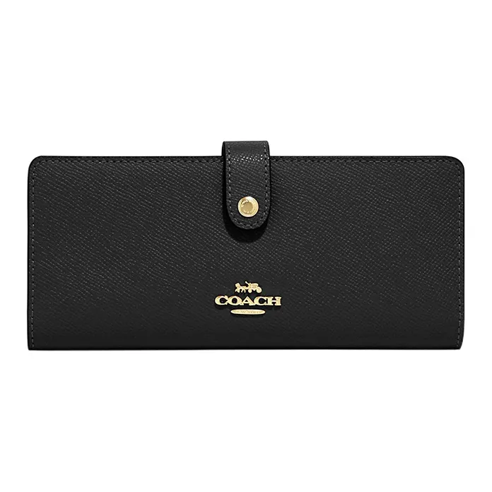COACH Slim Wallet Cross-Stitch Leather Wallet Women's Black-0