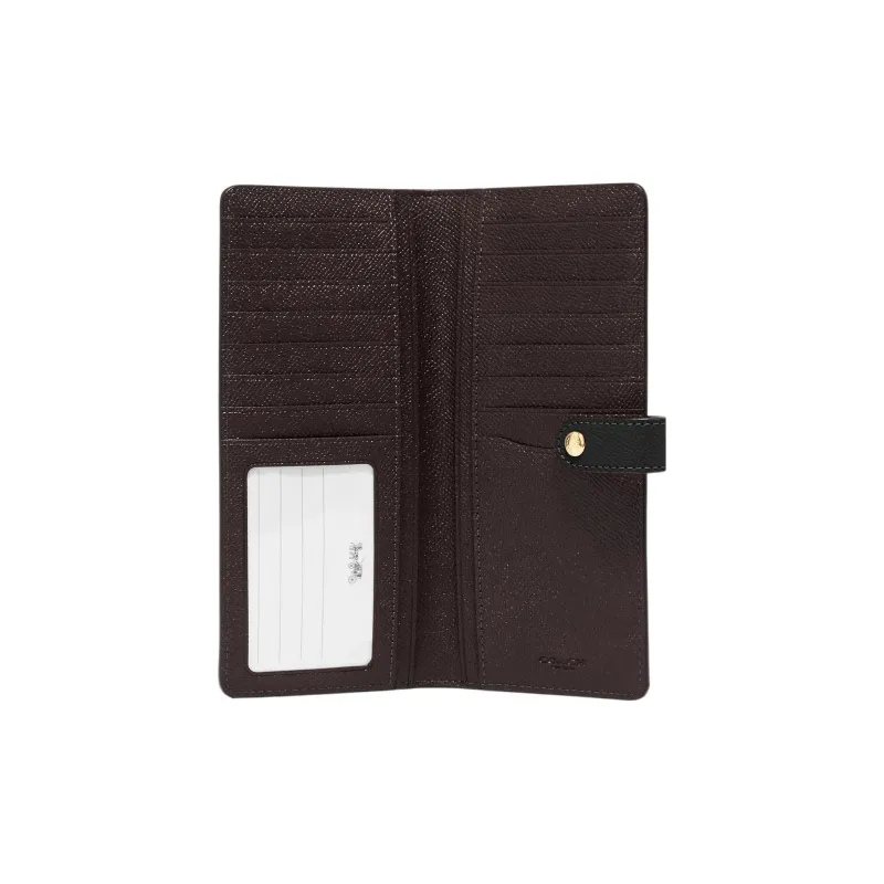 COACH Slim Wallet Cross-Stitch Leather Wallet Women's Black-1