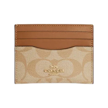 COACH Card Case Coated Canvas With Leather Card Holder Women's Light Khaki