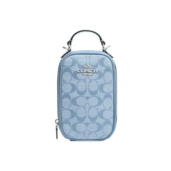 COACH Eva Canvas With Leather Handbag Shoulder Bag Crossbody Bag Mini Women's Light Blue