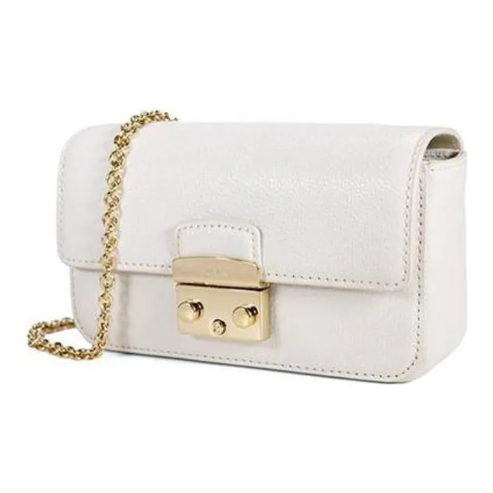Furla Metropolis Collection Cow Leather Shoulder Bag Crossbody Bag Small Size Women's White-1
