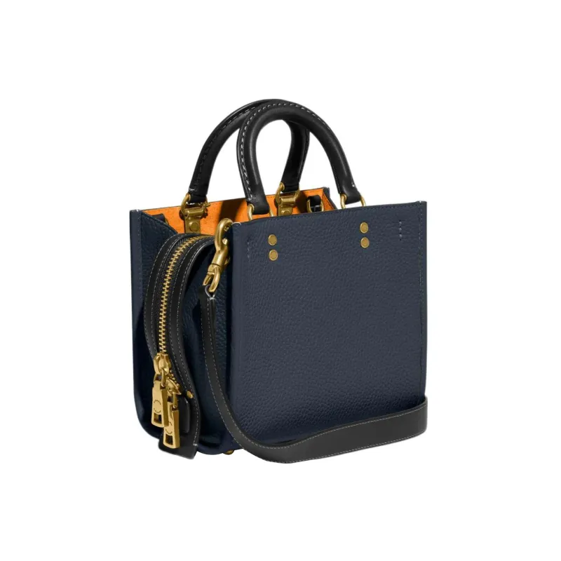 COACH Rogue Leather Handbag Shoulder Bag Crossbody Bag Small Size Women's Dark Denim Blue Color-1