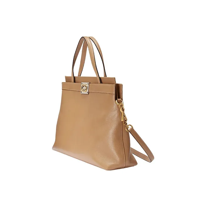 GUCCI Lambskin Tote Bag Shopping Bag Portable Crossbody Bag Shoulder Bag Women's Tan-1