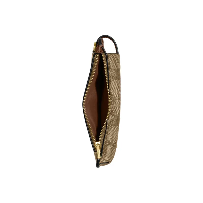 COACH Canvas With Leather One Shoulder Crossbody Cell Phone Pouch Mini Women's Tan-2