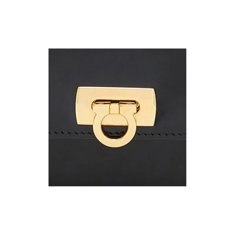 FERRAGAMO GANCINI Cow Leather Wallet Small Size Women's Black-5