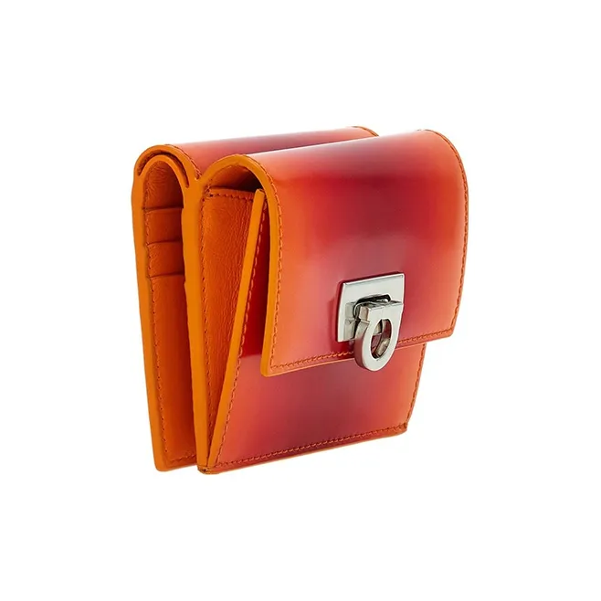 FERRAGAMO GANCINI Cow Leather Wallet Small Size Women's Red/Orange-1