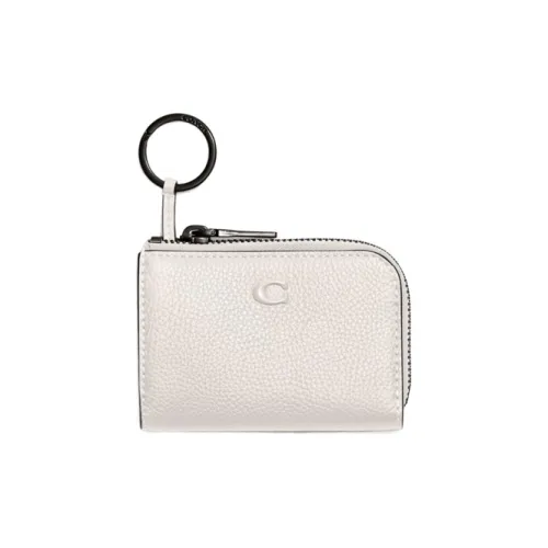 COACH Key Case Textured Leather Pendant Key Pouch Mini Women's White