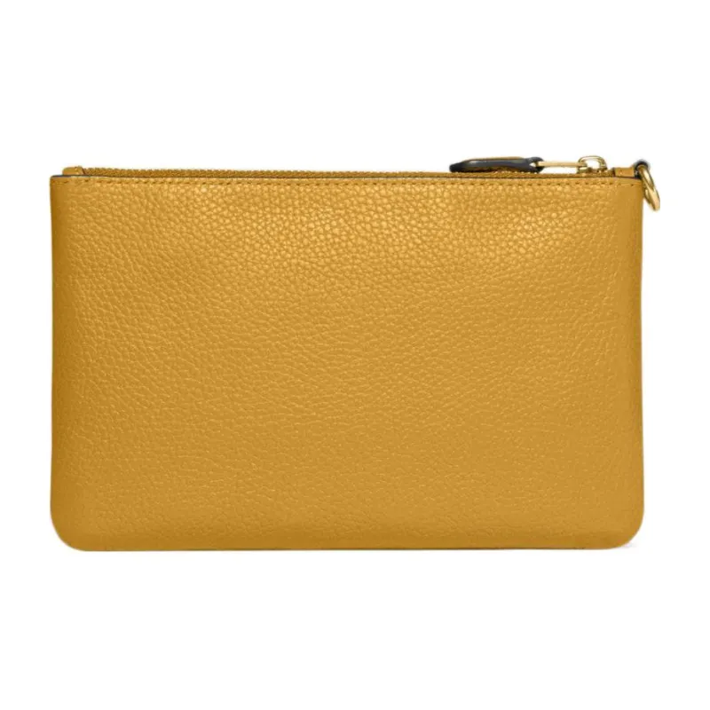 COACH Wristlet Polished Textured Leather Wrist Clutches Small Size Women's Yellow-1