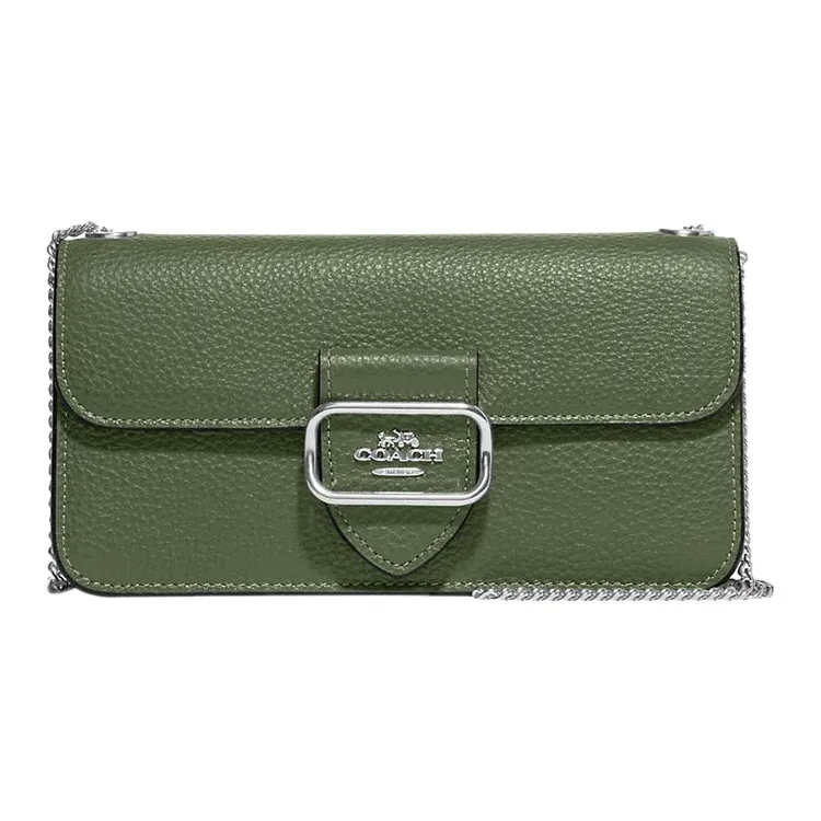 COACH Morgan Pebbled Leather Shoulder Bag Crossbody Bag Small Size Women's Olive Green-0