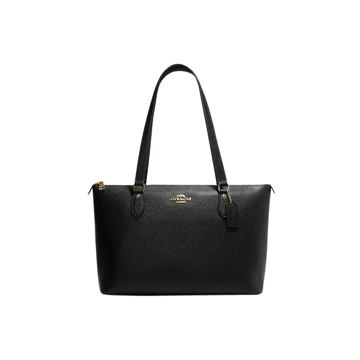 COACH Gallery Cross Grain Leather One Shoulder Handbags Large Size Women's Black-0