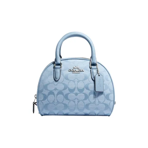 COACH Sydney Canvas With Leather Shoulder Bag Crossbody Bag Handbags Small Size Women's Light Blue