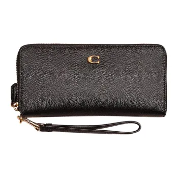 COACH Continental Wallet Cross-Stitch Leather Card Holder Wallet Women's Black