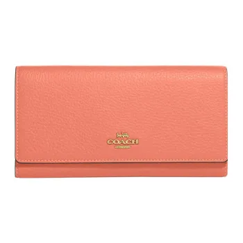 COACH Trifold Wallet Pebbled Leather Wallet Women's Orange