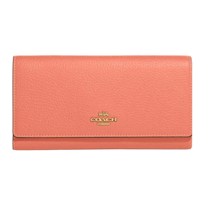 COACH Trifold Wallet Pebbled Leather Wallet Women's Orange-0