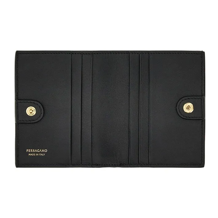 FERRAGAMO GANCINI Cow Leather Wallet Small Size Women's Black-3