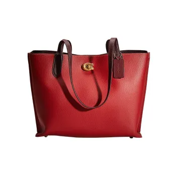COACH Willow Pebbled Leather With Canvas Tote Bag Shopping Bag Shoulder Bag Handbag Large Size Women's Brick Red