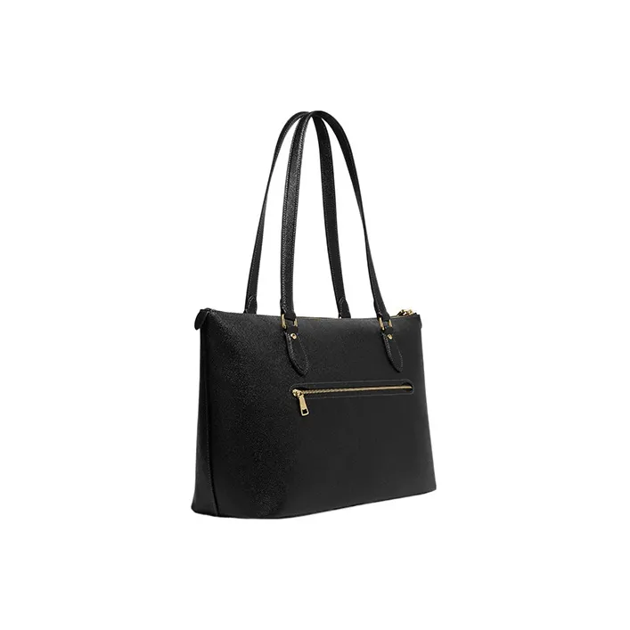 COACH Gallery Cross Grain Leather One Shoulder Handbags Large Size Women's Black-1