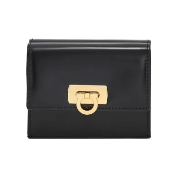 FERRAGAMO GANCINI Cow Leather Wallet Small Size Women's Black