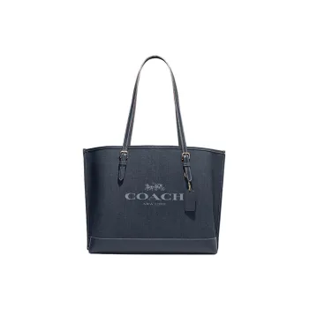 COACH Mollie Denim With Leather Tote Bag Shopping Bag Handbag Shoulder Bag Large Size Women's Denim Blue