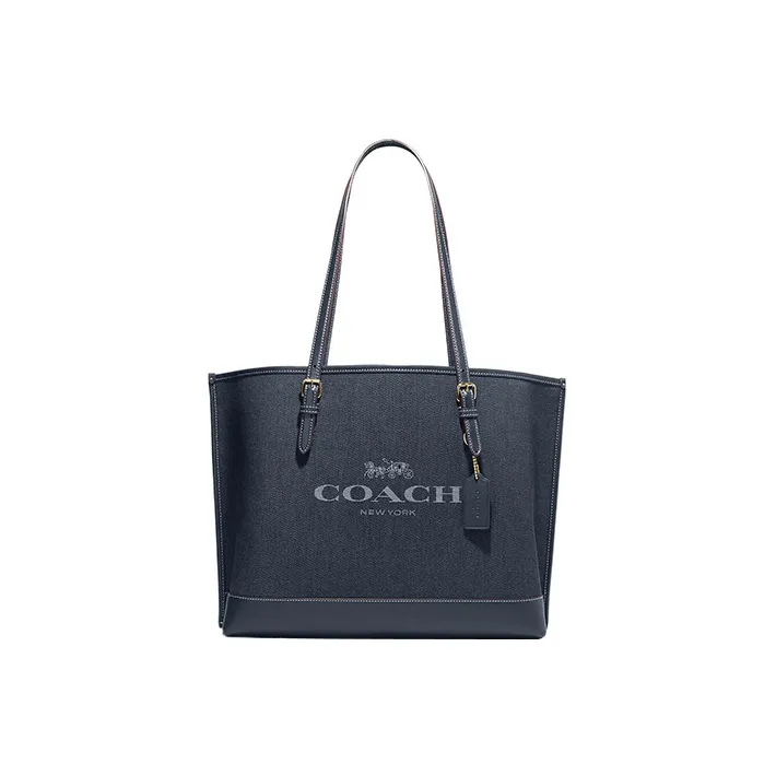 COACH Mollie Denim With Leather Tote Bag Shopping Bag Handbag Shoulder Bag Large Size Women's Denim Blue-0