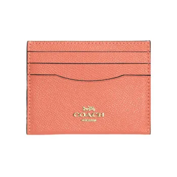COACH Card Case Cross Grain Leather Card Holder Mini Women's Light Coral