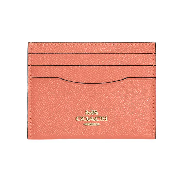 COACH Card Case Cross Grain Leather Card Holder Mini Women's Light Coral-0