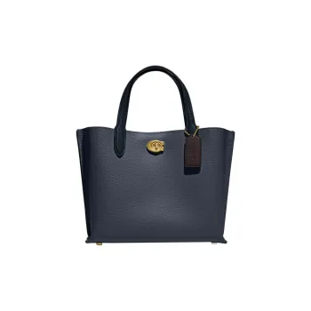 COACH Willow Grain Leather Tote Bag, Shopping Bag, Crossbody Bag, One Shoulder Handbag Medium Size Women's Denim Blue