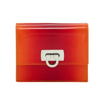 FERRAGAMO GANCINI Cow Leather Wallet Small Size Women's Red/Orange
