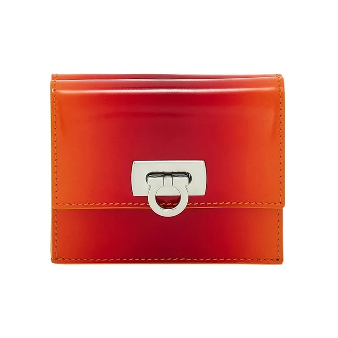 FERRAGAMO GANCINI Cow Leather Wallet Small Size Women's Red/Orange-0