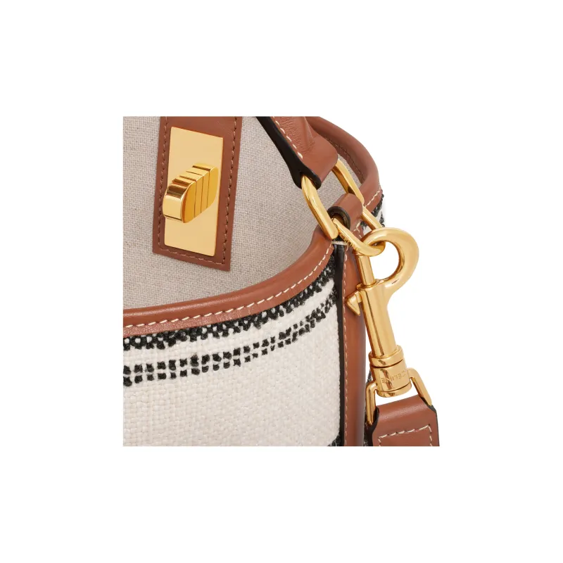 CELINE TEEN BUCKET Fabric And Cow Leather Bucket Bags Shoulder Bag Crossbody Bag Handbags Regular Women's White/Black-4