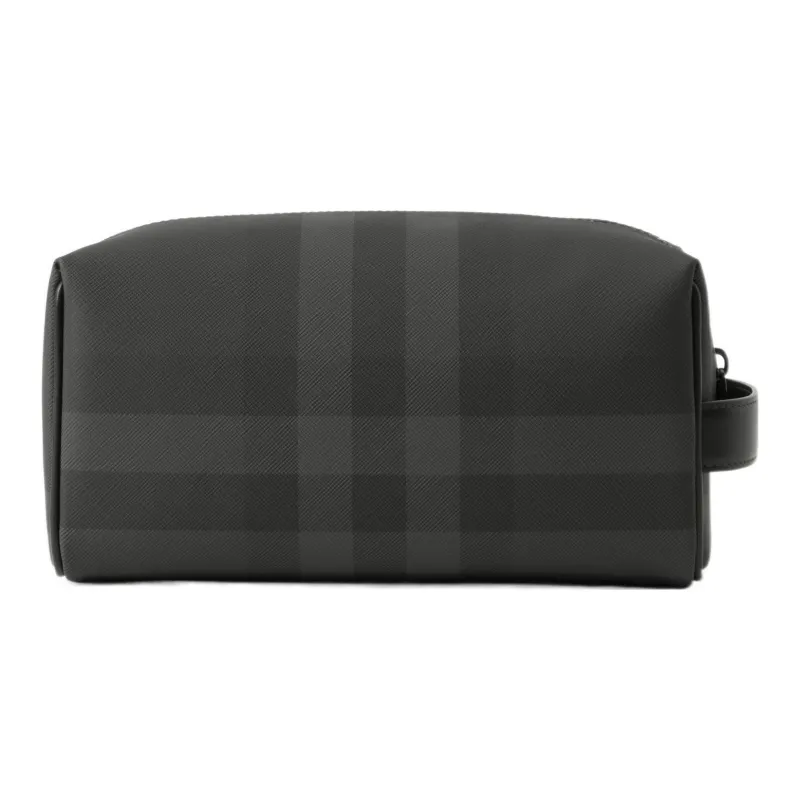 Burberry Smooth Leather Trim Travel Storage Bag Toiletry Bag Men's Charcoal Gray-2