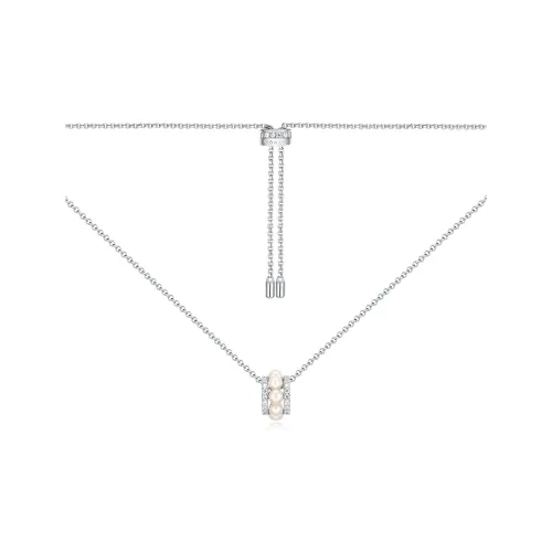 apm monaco Double Paved Hoop Adjustable Necklace with Pearls