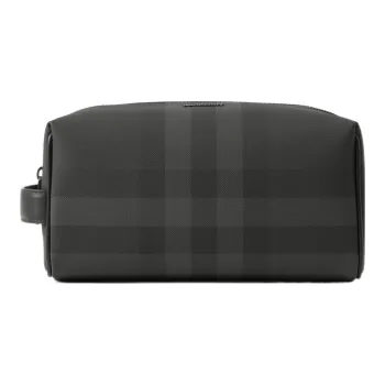 Burberry Smooth Leather Trim Travel Storage Bag Toiletry Bag Men's Charcoal Gray