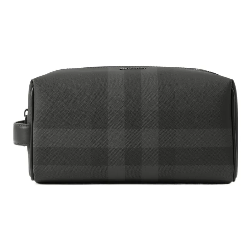 Burberry Smooth Leather Trim Travel Storage Bag Toiletry Bag Men's Charcoal Gray-0