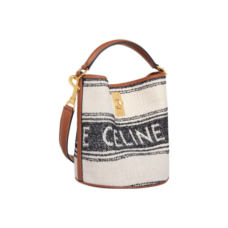 CELINE TEEN BUCKET Fabric And Cow Leather Bucket Bags Shoulder Bag Crossbody Bag Handbags Regular Women's White/Black-1