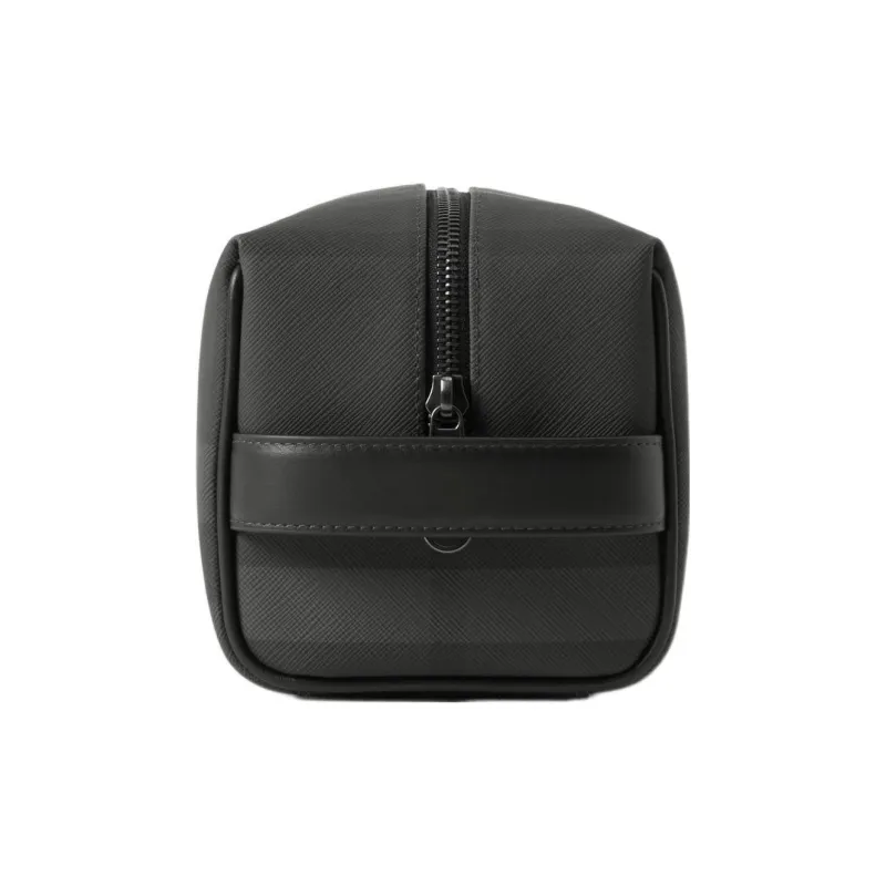 Burberry Smooth Leather Trim Travel Storage Bag Toiletry Bag Men's Charcoal Gray-1