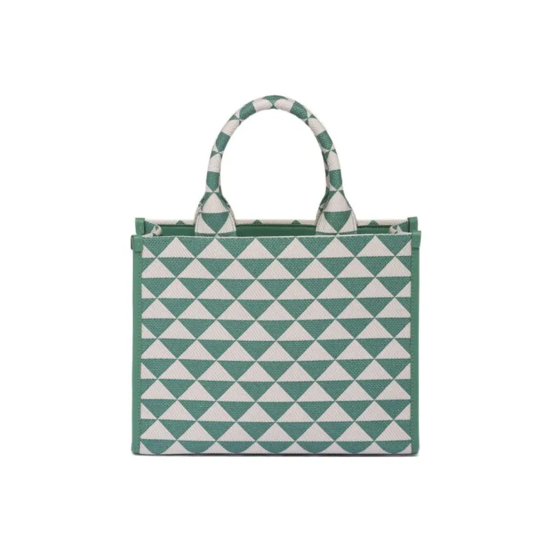 PRADA Symbole Fabric With Leather Tote Bag Shopping Bag Handbag Small Size Women's Grass Green/White-1