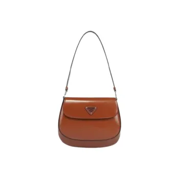 PRADA Cleo Shiny Leather Shoulder Bag Crossbody Bag Women's Dark Brown