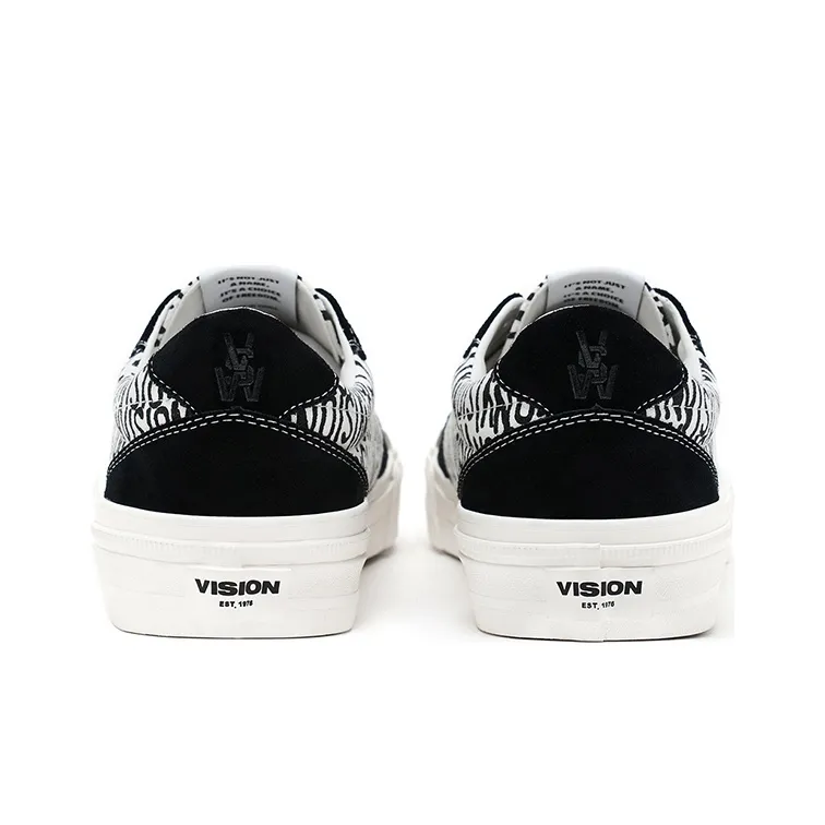 Vision Street Wear Flat Top All Over Print Low Top Skateboard Shoes Unisex Black And White All Over Print-4