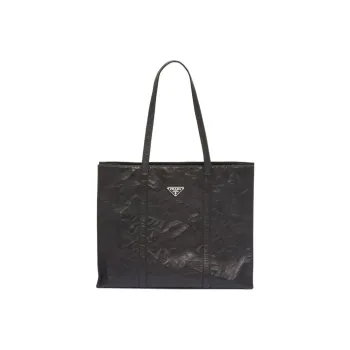 PRADA Large Antique Nappa Leather Tote Black