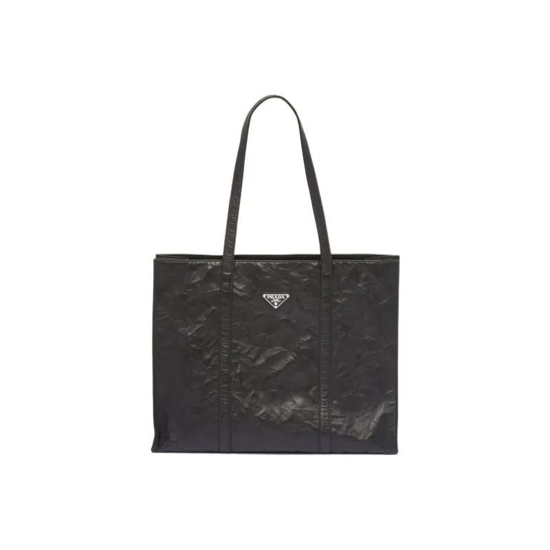 PRADA Large Antique Nappa Leather Tote Black-0