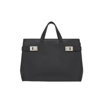 FERRAGAMO Calfskin With Suede And Leather Patchwork Tote Bag Shopping Bag Handbag Large Size Men's Black