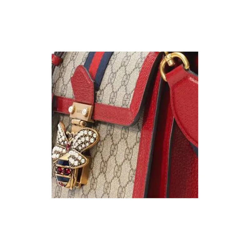 GUCCI Queen Margaret Canvas With Leather Canvas Bag Shoulder Bag Crossbody Bag Handbag Women's Ebony/Red-5