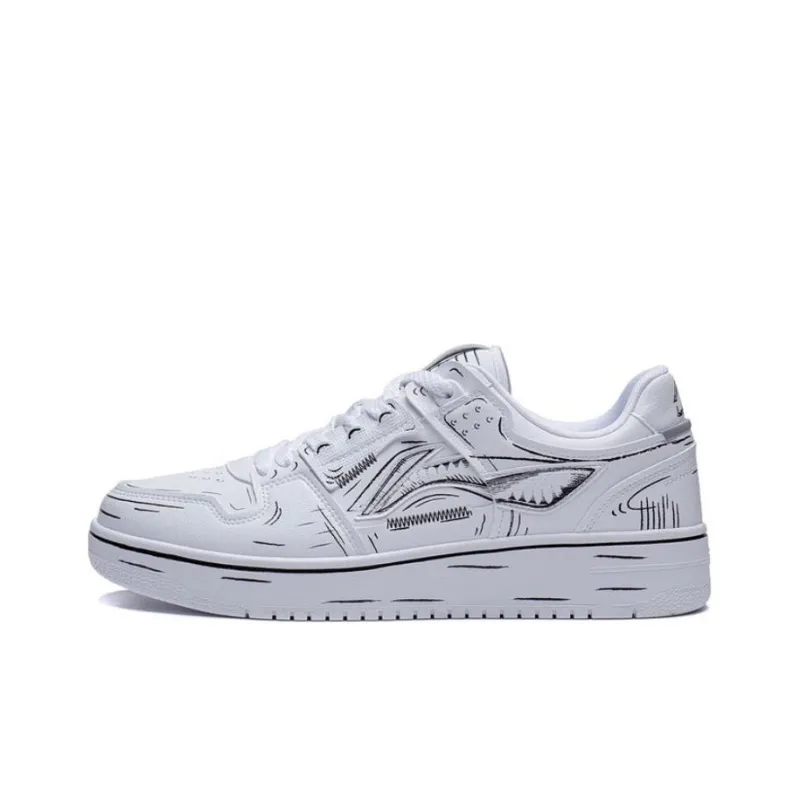 LiNing Tianji Anti-Slip Wear-Resistant Breathable Height Increasing Low-Top Skateboard Shoes White Black-0