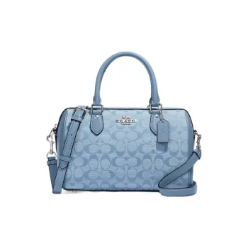 COACH Rowan Canvas With Leather Boston Bag Shoulder Bag Crossbody Bag Medium Size Women's Light Blue